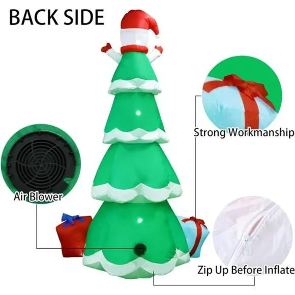 8 FT Christmas Inflatables Tree with Snowman and 3 Gift Boxes, LED Lights